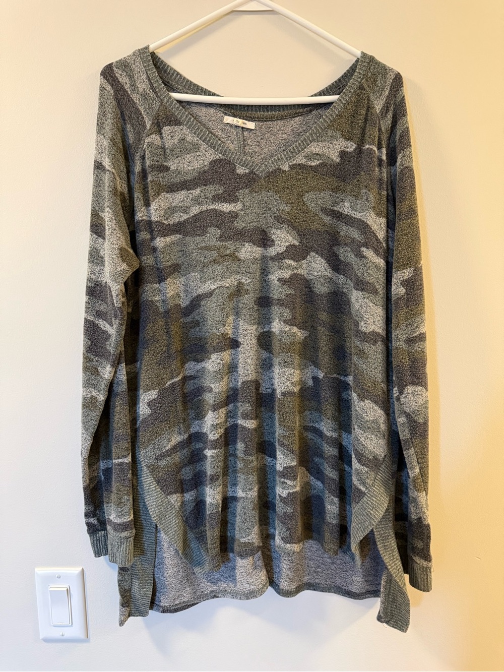 Maurices Gray Camouflage V-Neck Sweater